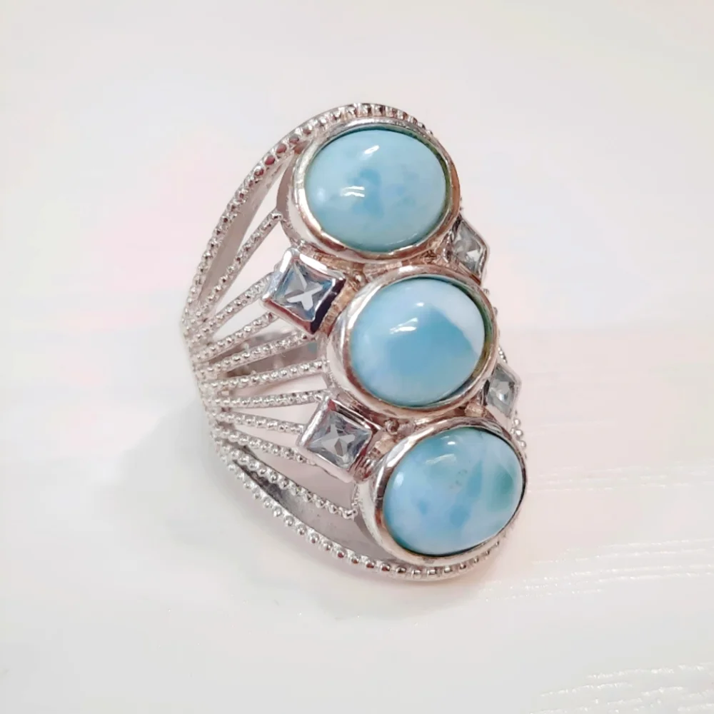 Sterling Silver Larimar Blue Topaz Openwork Filigree Ring SIZE 8 (Please Read) - Picture 1 of 13